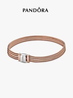 Pandora Rose Gold Multi-Strand Cable Bracelet with Silver Clasp